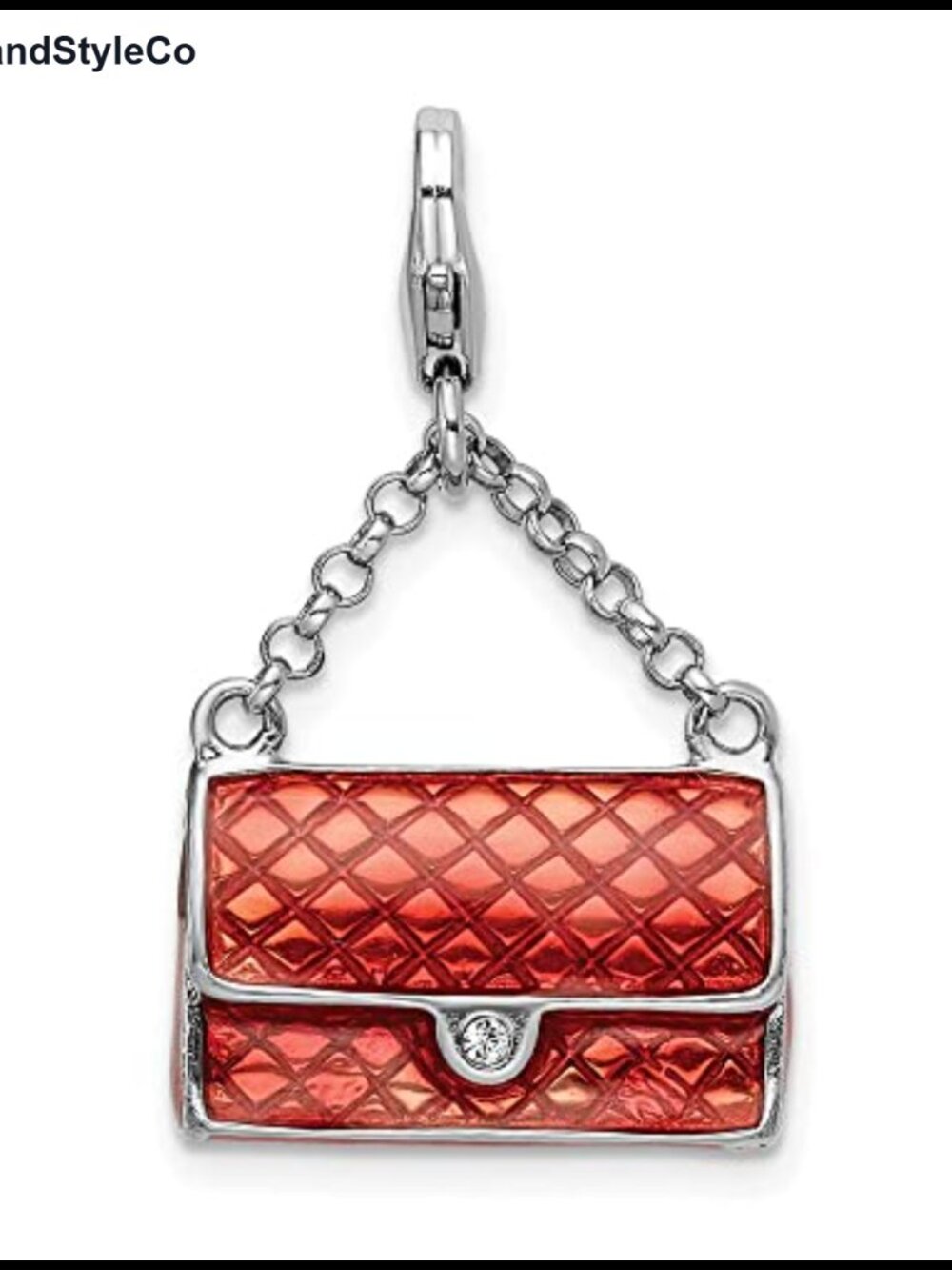 Solid 925 Sterling Silver Enameled 3D Purse Lobster Clasp Charm Small Tiny